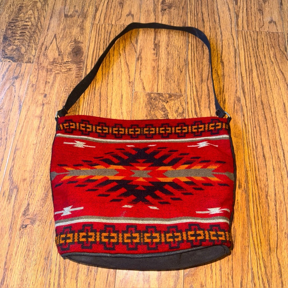 El Paso Saddle Blanket Co Native Southwestern Wool Tote Handbag Aztec Boho India